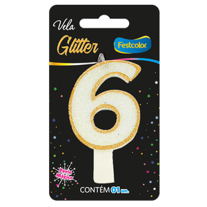VELA GLITTER DOURADO N° 6