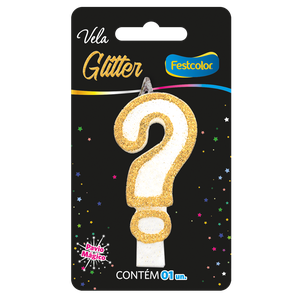 VELA GLITTER DOURADO INTERROGAÇÃO