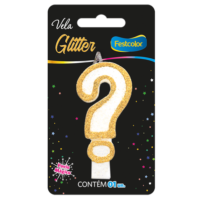 Produto Festcolor - VELA GLITTER DOURADO INTERROGAÇÃO