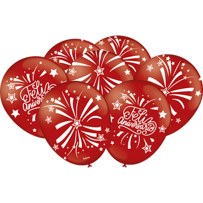 Produto Festcolor - BALÃO DECORADO FELIZ ANIVERSÁRIO VERMELHO