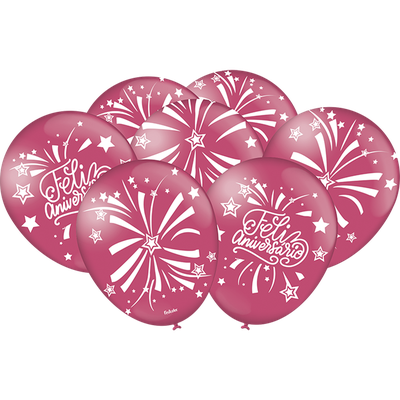 Produto Festcolor - BALÃO DECORADO FELIZ ANIVERSÁRIO ROSA ESCURO