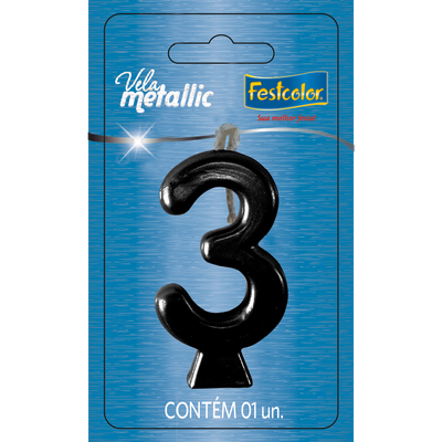 Produto Festcolor - VELA METALLIC PRETA N° 3