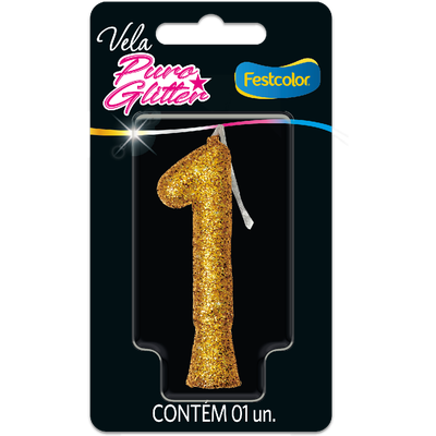 Produto Festcolor - VELA PURO GLITTER DOURADA N° 1