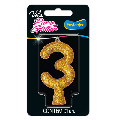 Produto Festcolor - VELA PURO GLITTER DOURADA N° 3