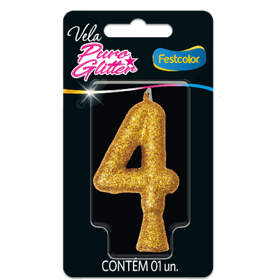 Produto Festcolor - VELA PURO GLITTER DOURADA N° 4