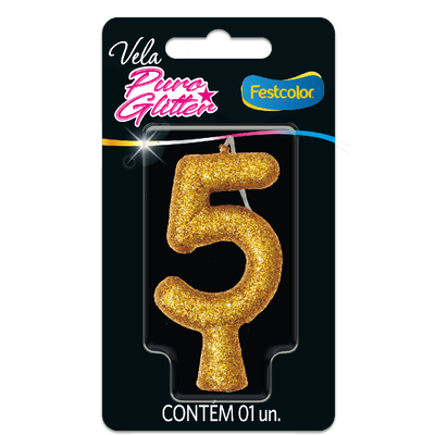 Produto Festcolor - VELA PURO GLITTER DOURADA N° 5
