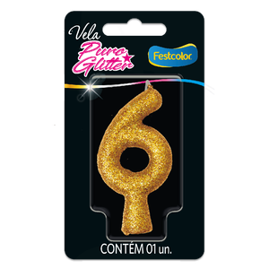 VELA PURO GLITTER DOURADA N° 6