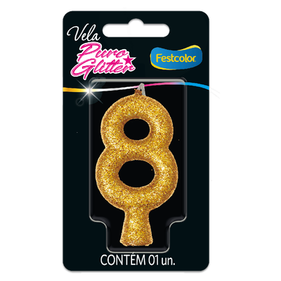 Produto Festcolor - VELA PURO GLITTER DOURADA N° 8