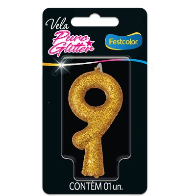 Produto Festcolor - VELA PURO GLITTER DOURADA N° 9