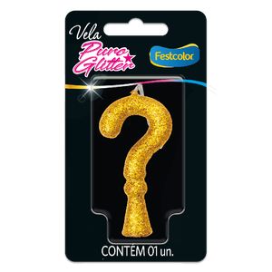 VELA PURO GLITTER DOURADA INTERROGAÇÃO