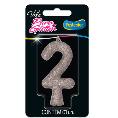 Produto Festcolor - VELA PURO GLITTER PRATA N° 2
