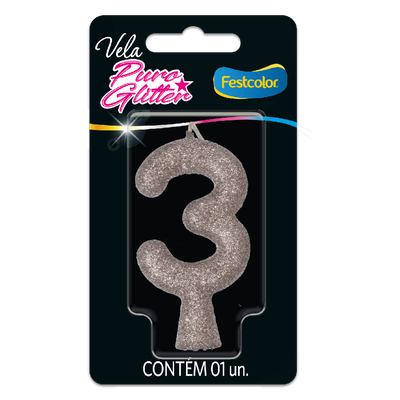 Produto Festcolor - VELA PURO GLITTER PRATA N° 3
