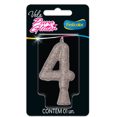 Produto Festcolor - VELA PURO GLITTER PRATA N° 4