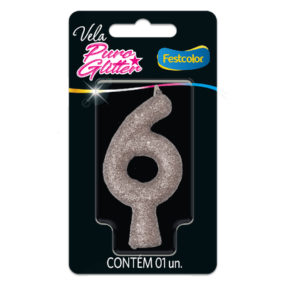 Produto Festcolor - VELA PURO GLITTER PRATA N° 6