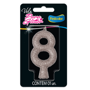 VELA PURO GLITTER PRATA N° 8