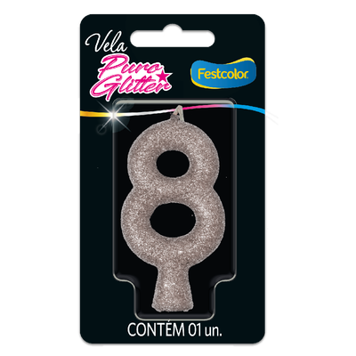 Produto Festcolor - VELA PURO GLITTER PRATA N° 8