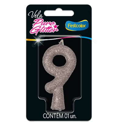 Produto Festcolor - VELA PURO GLITTER PRATA N° 9