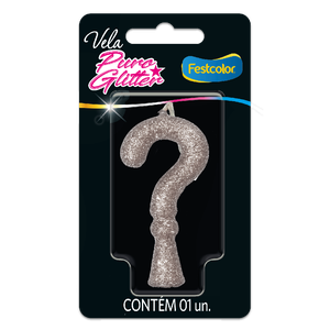 VELA PURO GLITTER PRATA INTERROGAÇÃO