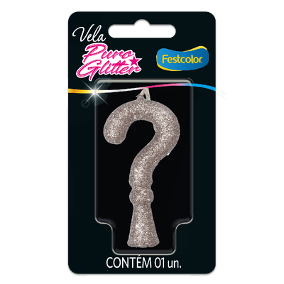 Produto Festcolor - VELA PURO GLITTER PRATA INTERROGAÇÃO
