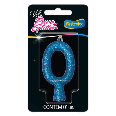 Produto Festcolor - VELA PURO GLITTER AZUL N° 0
