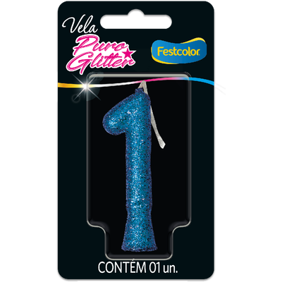Produto Festcolor - VELA PURO GLITTER AZUL N° 1