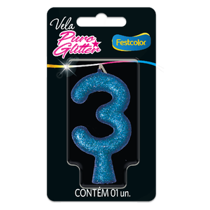 VELA PURO GLITTER AZUL N° 3