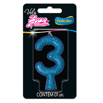 Produto Festcolor - VELA PURO GLITTER AZUL N° 3