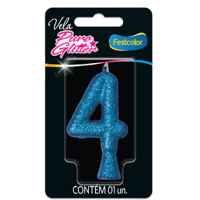 Produto Festcolor - VELA PURO GLITTER AZUL N° 4