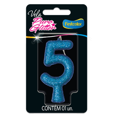 Produto Festcolor - VELA PURO GLITTER AZUL N° 5