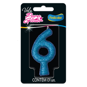 VELA PURO GLITTER AZUL N° 6