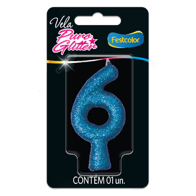 Produto Festcolor - VELA PURO GLITTER AZUL N° 6