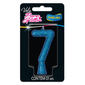 VELA PURO GLITTER AZUL N° 7