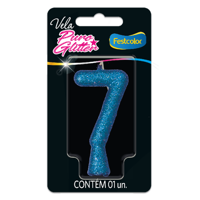 Produto Festcolor - VELA PURO GLITTER AZUL N° 7
