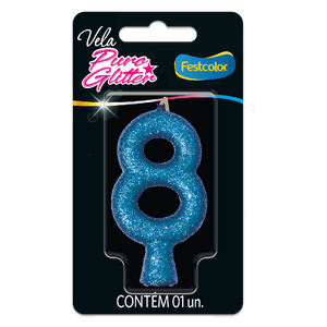 VELA PURO GLITTER AZUL N° 8
