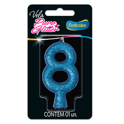 Produto Festcolor - VELA PURO GLITTER AZUL N° 8