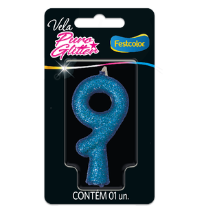 VELA PURO GLITTER AZUL N° 9