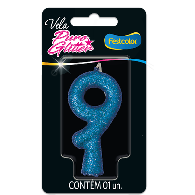 Produto Festcolor - VELA PURO GLITTER AZUL N° 9
