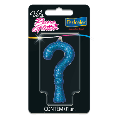Produto Festcolor - VELA PURO GLITTER AZUL INTERROGAÇÃO