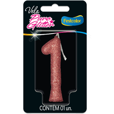 Produto Festcolor - VELA PURO GLITTER ROSE GOLD N° 1