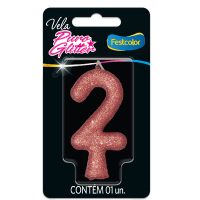 Produto Festcolor - VELA PURO GLITTER ROSE GOLD N° 2