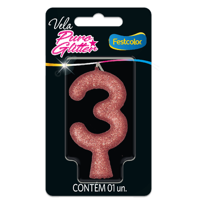 Produto Festcolor - VELA PURO GLITTER ROSE GOLD N° 3