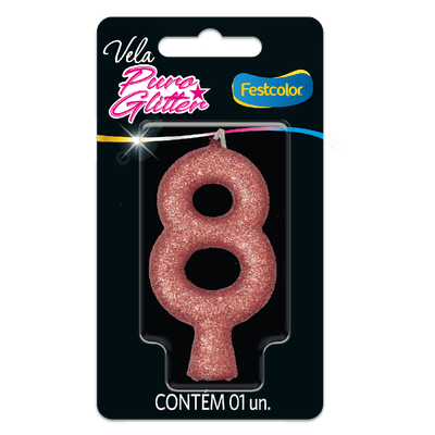 Produto Festcolor - VELA PURO GLITTER ROSE GOLD N° 8
