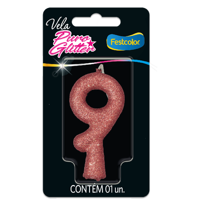 Produto Festcolor - VELA PURO GLITTER ROSE GOLD N° 9