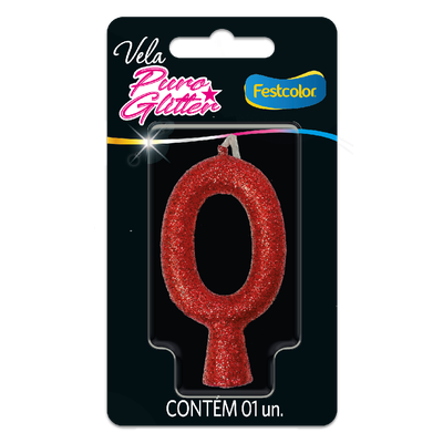 Produto Festcolor - VELA PURO GLITTER VERMELHA N° 0