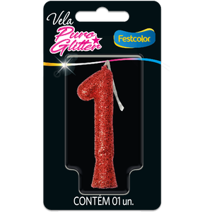VELA PURO GLITTER VERMELHA N° 1