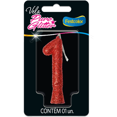 Produto Festcolor - VELA PURO GLITTER VERMELHA N° 1