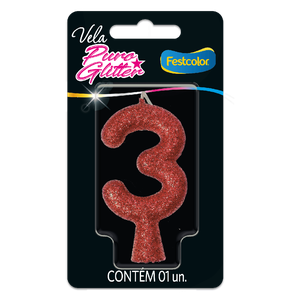 VELA PURO GLITTER VERMELHA N° 3