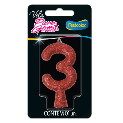 Produto Festcolor - VELA PURO GLITTER VERMELHA N° 3