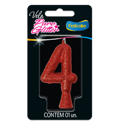 Produto Festcolor - VELA PURO GLITTER VERMELHA N° 4