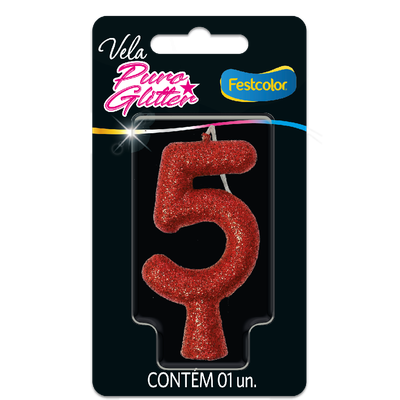 Produto Festcolor - VELA PURO GLITTER VERMELHA N° 5